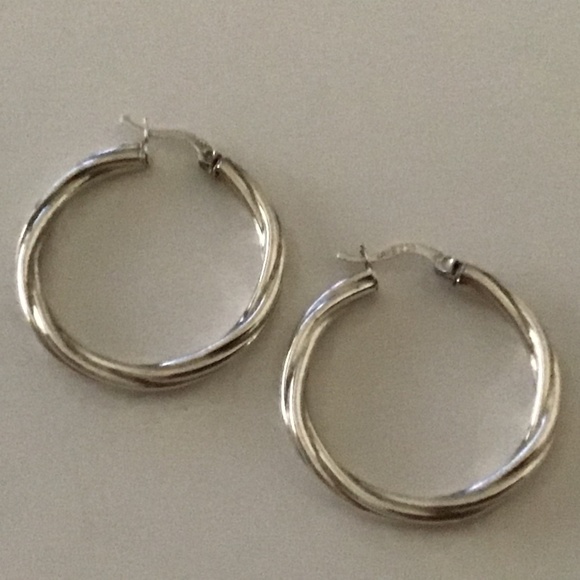 STERLING SILVER TWISTED HOOP PIERCED EARRINGS - Picture 1 of 5